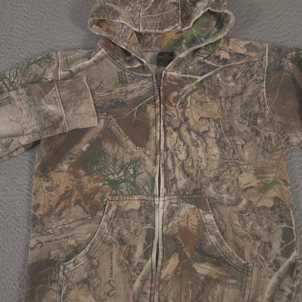 Kings Camo Hoodie Kids XL Camo Realtree Edge Full Zip Hooded Sweatshirt Coat Y2K